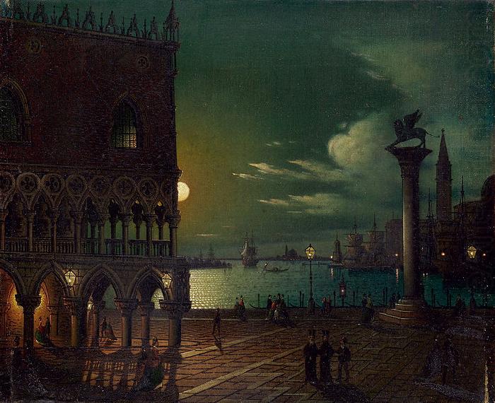 Markusplatz in Venedig im Mondlicht, Ippolito Caffi